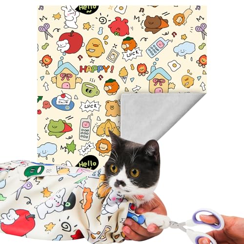 Ameami Cat Wrap for Cutting Nails, Cat Grooming Wrap for Calming & Holding Cat, Cat Restraint for Nail Clipping to Anti-Bite & Scratch Anti-Escape, Self-Adherent Cat Swaddle Wrap