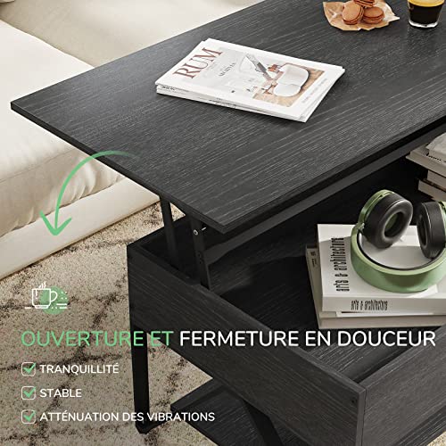 Novilla Table Basse de Salon avec Plateau Relevable, Compartiment Caché, Grande Capacité de Rangement, Table de Salon et Salle à Manger, Design en W, Style Industriel, Métal, 102×52×42cm, Noir - Image 7