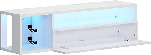 Miniatura 8 de DlandHome Soporte flotante para TV con luz LED, consola multimedia de 39.3 pulgadas, estante flotante para debajo del televisor con estante para