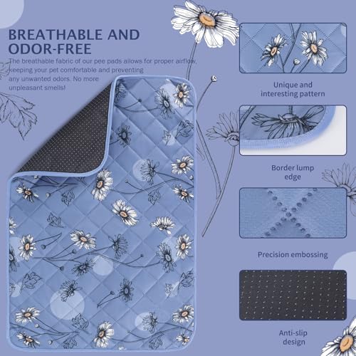 Image of IEUUMLER Washable Pee Pads for Dogs, 2 Pack Non-Slip & Waterproof Pack Whelping Pad, Reusable Washable Puppy Potty Training Pad with Fast Absorbent for Playpen EU007 (Gray Blue Daisy, 30 inchX20 inch-2pcs)