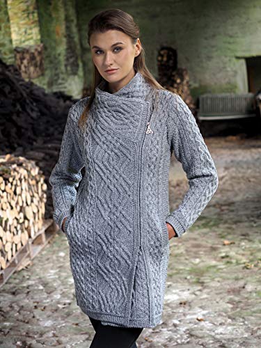 Image of Aran Crafts Women's Irish Soft Cable Knitted Side Zip Coat (100% Merino Wool)
