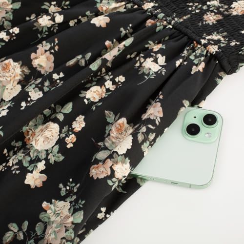 Image of Scarlet Darkness Floral Dress for Women Summer Puff Sleeve Square Neck A Line Flowy Wedding Guest Tea Party Dresses