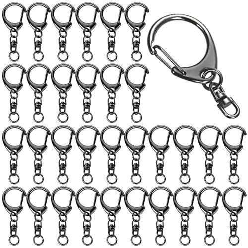 50 Pcs Snap Hook Key Accessories, Maveek Keychain Rings for Lanyard Craft Metal Key Ring with Chain DIY Silvery Clasps Bulk, Black D Hook Lobster Clamp Parts Open Jump Ring & Connector Kit for Jewelry