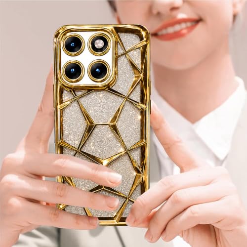 Image of VONZEE Gradient Glitter Case for Moto Edge 70 Fusion, Luxury Electroplated 3D Cube, Diamond Bling Shiny Soft TPU Clear Shockproof Women Girls Protective Phone Cover (Rose Gold)