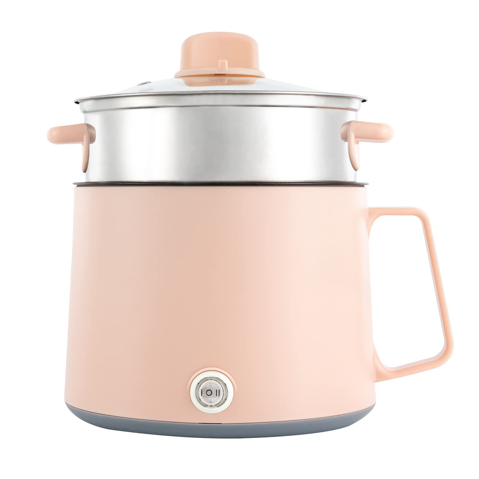 Olla eléctrica, 600 W, olla caliente Ramen Cooker, olla antiadherente con cesta de vapor, sartén multifunción eléctrica portátil para hogar, oficina y dormitorio (rosa)