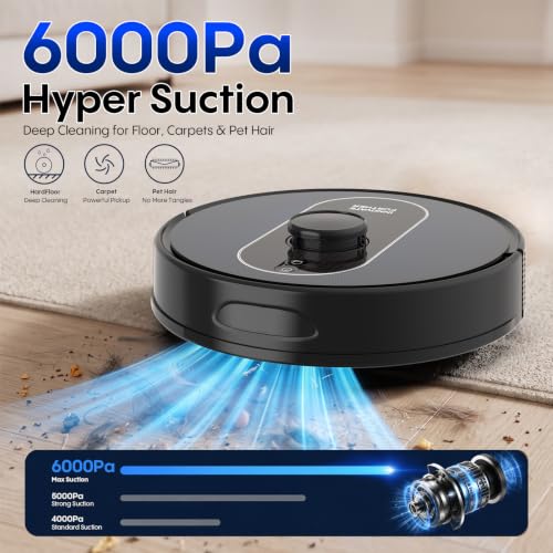 Image of Robot Vacuum and Mop Combo, 6000Pa Robotic Vacuum with Mapping, Self-Emptying Station for 90 Days Hands-Free, LiDAR Navigation, Wi-Fi /App /Alexa Voice Control, for Carpets & Hard Floors