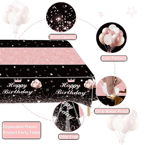Image of Rectangular Tablecloth, Black Rose Gold, 51 x 86.6 Inch, Birthday Party Table Decorations for Women Girls Princess, 4 Pcs