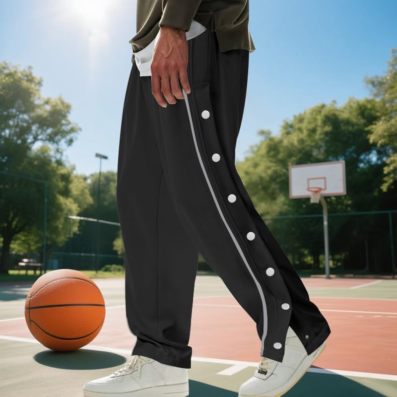 Men's Youth Tear Away Sweatpants Loose Fit Snap Button Athletic Jogger Basketball Pants with Pockets4