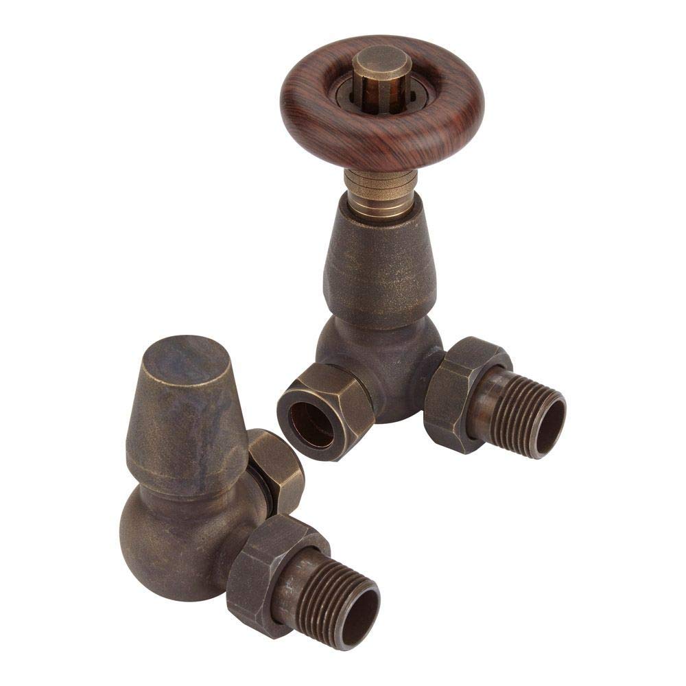 Lux Heat Corner Antique Brass Traditional Thermostatic Radiator Valve (TRV) Set