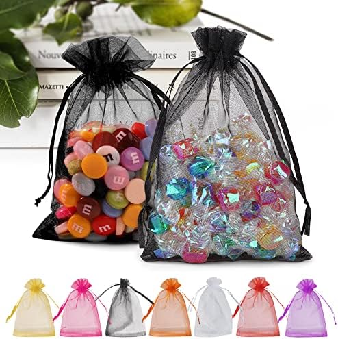 ANZNKU 50PCS Black Organza Bags, Gift Bags Small Size, Sheer Organza Bags 5x7 Inch, Mesh Bags Candy Bags, Small Mesh Bags with Drawstring, Party Wedding Favor Bags