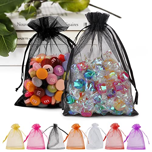 Anznku 50Pcs Black Organza Bags, Gift Bags Small Size, Sheer Organza Bags 5X7 Inch, Mesh Bags Candy Bags, Small Mesh Bags With Drawstring, Party Wedding Favor Bags #TOP2