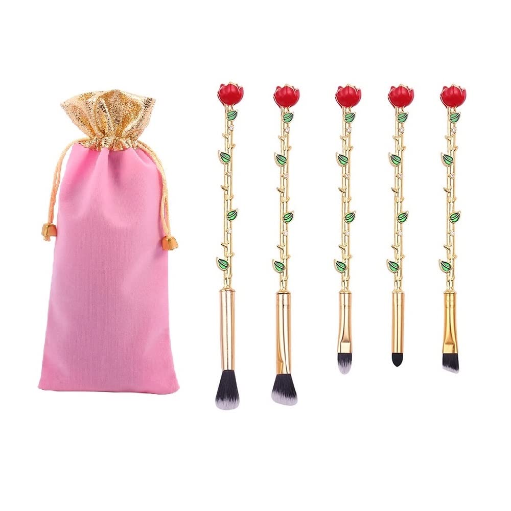 5 Pcs Beauty Eye Shadow Rose Flower Shape Makeup Brushes Set Artists With Gift Bag For Daily Makeup