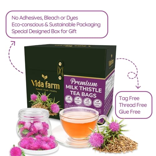 Image of VIDA FARM 125 Milk Thistle Tea Bags | 100% Natural Seeds and Leaves, Dried Herbal Tea, Sugar Free, Caffeine Free