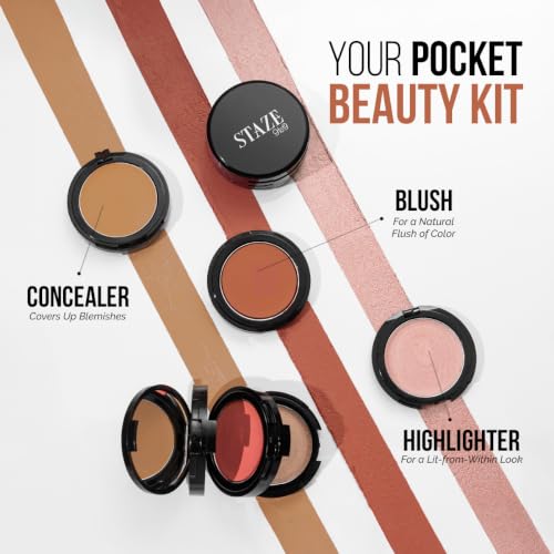 Image of Staze Triple Treat Stacked 3-in-1 Face Palette | Concealer, Blush & Highlighter | Creamy Finish | Highly Pigmented & Blendable | Long-Lasting Full Face Makeup Kit | Travel friendly | 02 It Girl