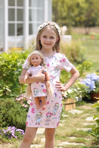 Bow Dream Matching Doll and Girl Dresses Short Sleeve Pink Girl Dress Outfit Girl American3