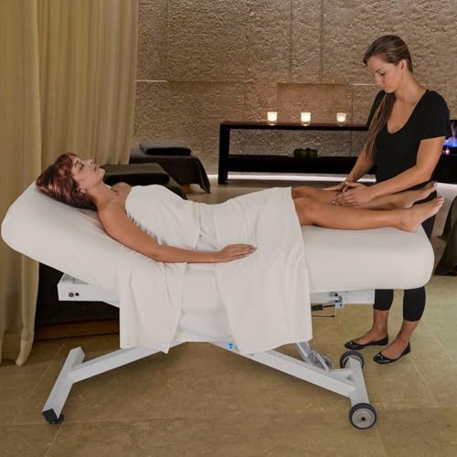 Image of EarthLite Ellora Electric Lift Salon Massage Table, Electric Tilt, Made in USA, 30 inch x 73 inch, Vanilla Creme