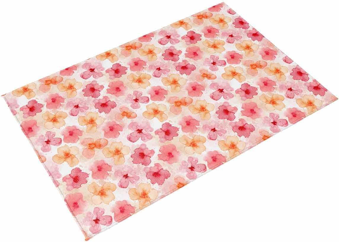 Outdoor Rug 4' x 6' for Patios, Red Orange Spring Floral Non Slip Outside Carpet for Front Door, Watercolor Summer Botanical Indoor Outdoor Carpet for Camping, Deck, RV, Balcony, Porch