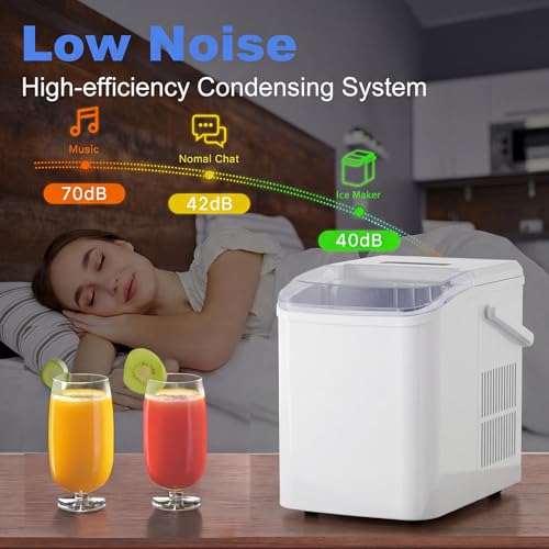 Image of NEWBULIG Ice Makers Countertop with Handle, Portable Ice Machine, 9 Bullet Ice Cubes in 6 Mins, 26lbs in 24Hrs, Auto-Cleaning, with Basket and Scoop, for Home, Kitchen, RV, Camping,White