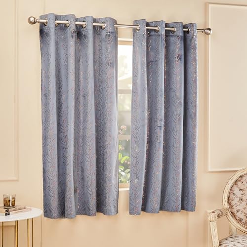 Amazon Brand - Solimo Polyester 75% Blackout Leaf Print Window Curtains|75% Room Darkening| 5 Feet |Set of 2| Leaf Print Design | for Living Room Kids Room and Bedroom | Color- Grey| Light-Filtering
