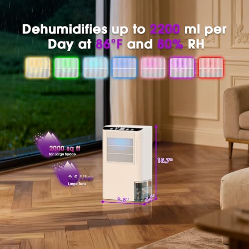 Image of Dehumidifiers for Home, 2000 Sq.Ft Small Dehumidifier with 3.3ft Drain Hose, 2.5L Tank, Timer Sleep Mode, Portable Dehumidifier for Basement, Bedroom, Bathroom (Sweet White)