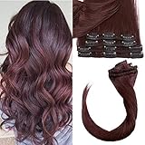 [page_title]-Clip in Extensions Echthaar Haarteile Echthaar Weich Haarverlängerung 8 Teilig 18 Clips 7A Remy Hair 55cm-75g 99J# Weinrot