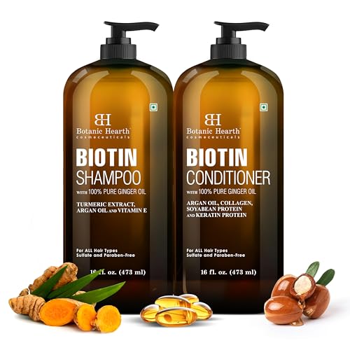 Botanic Hearth Biotin Shampoo and Conditioner Set - with Ginger Oil & Keratin for Hair Loss and Thinning Hair for Men and Women - Sulfate Free, 16 fl oz each