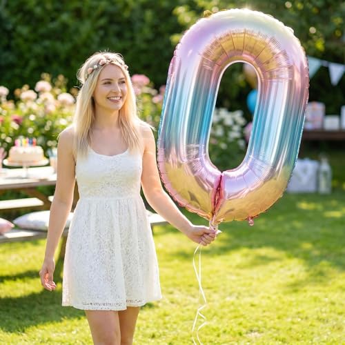 Image of Number 10 Balloon Foil Mylar Balloons for Birthday Party Decoration (Rainbow, 40 Inch)