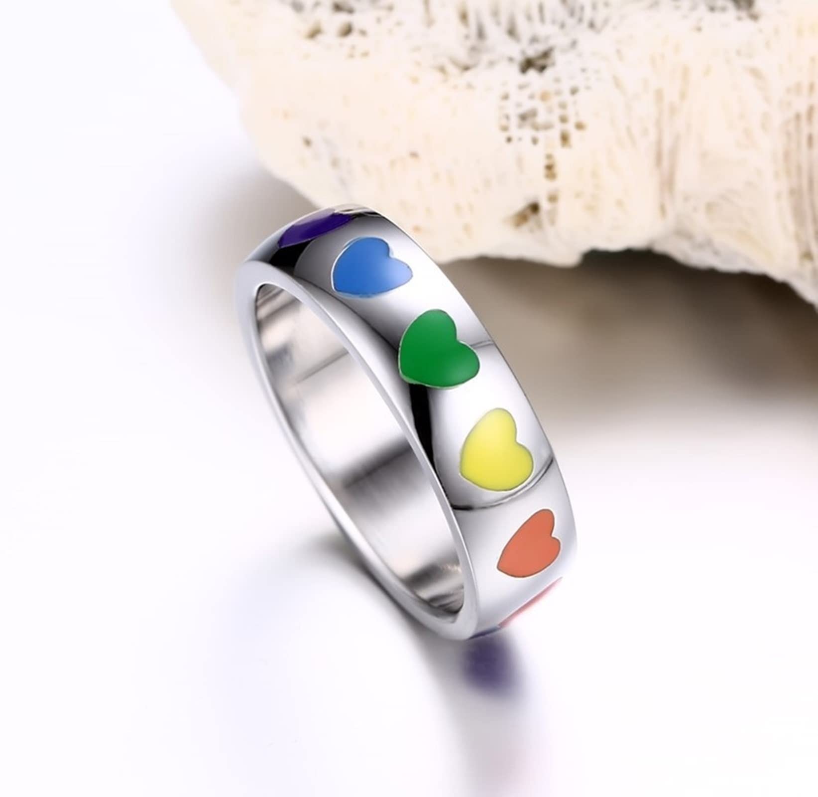 AmDxD Anillo de acero inoxidable, diseño de corazón, color plateado