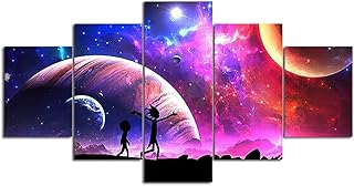 ThreU-5 Pezzi Tela Pittura Stampe,Moderni Decorazione,Art Quadri,Quadro Modulare,Abstract Mural Picture,Regalo Perfetto,Fantasy Space, Rick And Morty,150×80cm,con Cornice