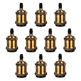 DiCUNO E26 Vintage Lamp Socket, Edison Pendant Light Socket Replacement, Antique Retro Hanging Lamp Holder for Industrial, Decorative, DIY Lighting, 600℃ Heat Resistant, 10 Packs (Vintage Brass Color)