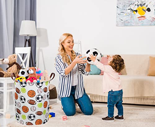 Image of Kids Laundry Basket,Basketball Laundry Hamper Collapsible Baby Storage Baskets for Boys Room Decor,Nursery Hamper,Bedroom,Toy Organizer,(Ball)