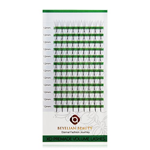 BEYELIAN Premade 5D D Curl 0.05 Thickness 12mm Eyelash Extensions Volume Fans Lashes Pre-Fanned Individual Eyelash Extension Express Lash Extensions (0.05mm 12mm D Curl 108 pcs)