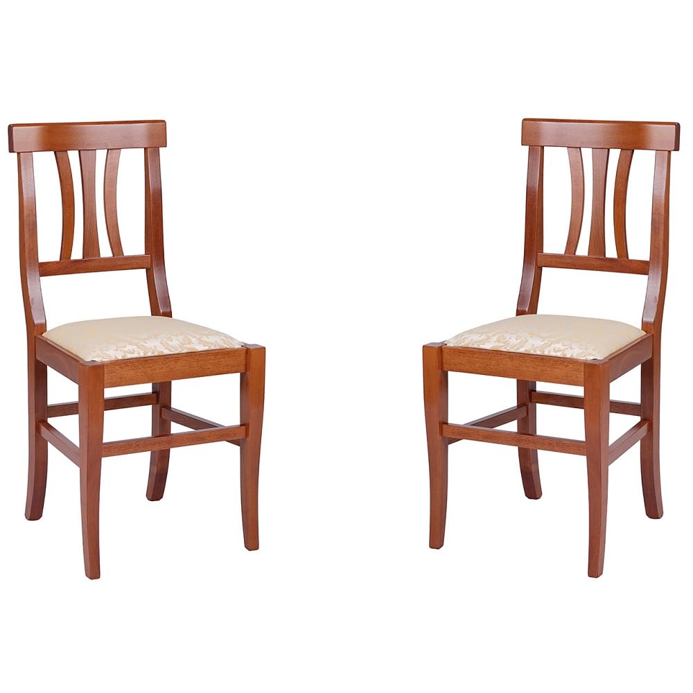 Liberoshopping Sedie Cucina in Legno faggio massello tre fasce Stile Classico LAURA Set da 2 Pezzi (Ciliegio seduta imbottita)