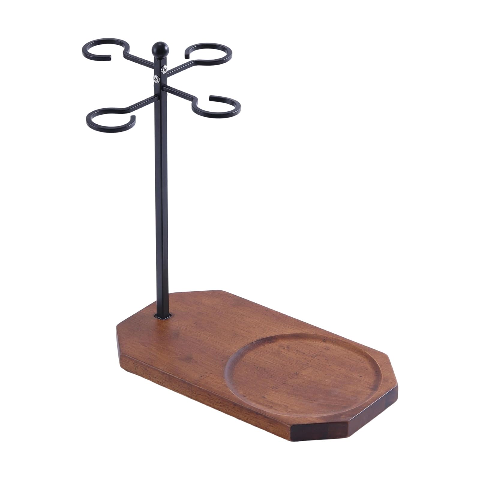 Msioytog Desktop Wine Glass Holder Modern Wine Glass Storage Solution Rack with 4 Hook & Decanter Tray Enduring Holders