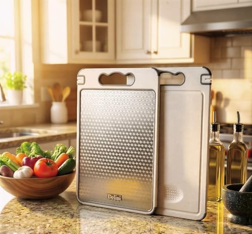 Tábua de Corte 5-em-1 Delini com Lado Aço Inox e Afiador integrad...