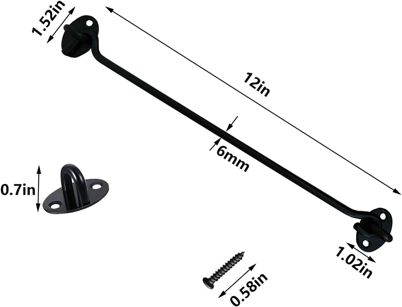 12" Privacy Hook and Eye Latch,Heavy Duty Stainless Steel Barn Door Hook for Sliding Door,Garage,Window,Cabin,Bathroom,Closet,Bedroom (Black,2 Pack)