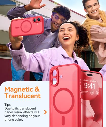 Image of CANSHN Magnetic for iPhone 17 Case, Upgraded [Full Camera Protection] [Compatible with Magsafe] [Translucent Matte] Shockproof Protective Phone Case for iPhone 17 - Red