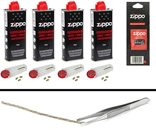 Zippo Zubehör Set 1: 4X Benzin, 4x6 Feuersteine, 1x Docht + Pinzette
