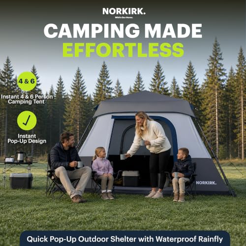 NORKIRK. - USA-Based, Instant 4-Person Camping Tent, Quick Pop-Up Shelter with Waterproof Rainfly Mesh Windows Zippered Doors & Carry Bag for Camping & Festivals Hiking, Beach & Travel, 8' x 8' x 60" - Image 2