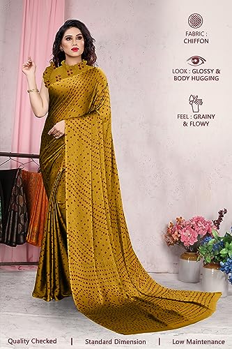 Image of MIRCHI FASHION Saree for Woman Chiffon Georgette Solid with Contrast Border | Lightweight Daily Wear Women's Sari and Printed Blouse Piece