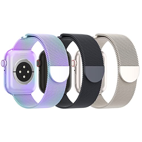 Image of 3 Pack Mesh Metal Magnetic Compatible with Apple Watch Bands Women Men | Stainless Steel Loop Strap for iWatch Band 38mm 40mm 41mm 42mm 44mm 45mm 46mm 49mm Series 11 /10 /9 /8 /SE /7 /6 /5 /4 /Ultra 3 2 1