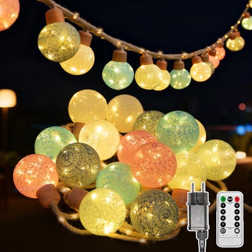 Ciskotu Lichterkette Außen Innen mit Stecker, 8M 16er 8 Modi Dimmbar...