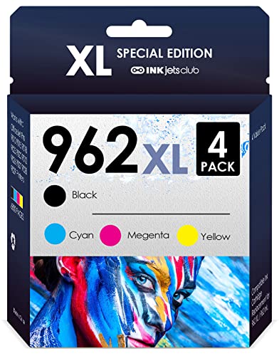 Inkjetsclub Compatible Ink Cartridge Replacement For Hp 962Xl. Works With Officejet Pro 9028 9029 9010 9015 9018 9025 9020 9012 9026 9027 Printers. 4 Pack (Black, Cyan, Magenta, Yellow) #TOP18