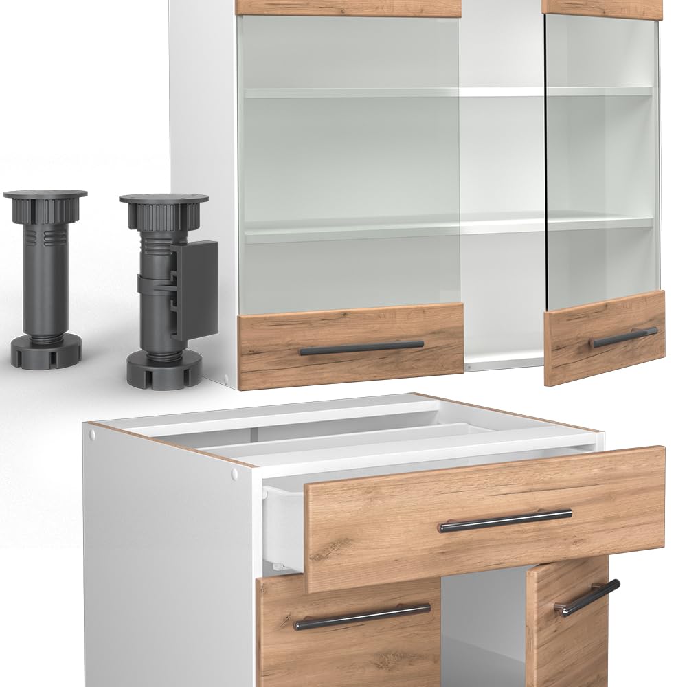 Vicco Singleküche Fame-Line Goldkraft Eiche/Weiß 140 cm AP Anthrazit