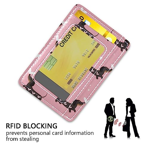 OTVEE Dachshund Dogs on Pink Slim Minimalist Wallet Rfid Blocking Card Wallets PU Leather Front Pocket Wallets3