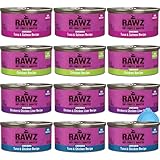 Rawz Natural Premium Canned Cat Wet Food Shredded -12 Pack Cans Variety Pack -4 Flavors with Yow Pet Lid- (Tuna & Salmon, Chicken & Liver, Tuna & Chicken, Chicken)- (3oz Cans)