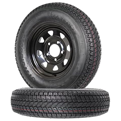 eCustomrim 2-Pack Trailer Tire On Rim Bias Ply ST175/80D13 175/80 Load Range C 5-4.5 Black Spoke Wheel - 2 Year Warranty w/Free Roadside Cover