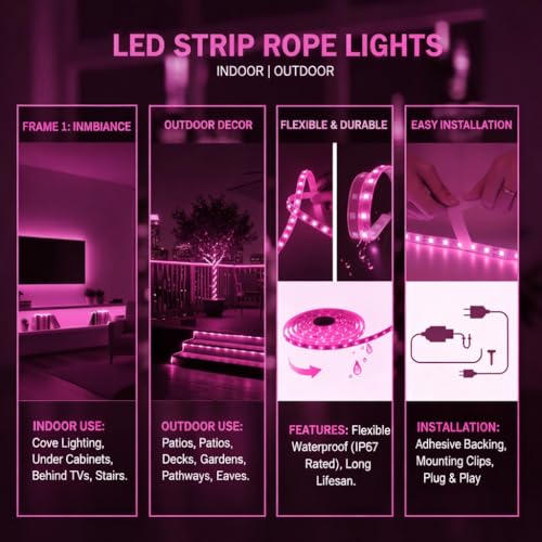 Image of 5 Meter Waterproof LED Strip Light Pink | Decorative LED Rope Light, Flexible Strip Lighting, Bedroom Decoration, Party Lights, False Ceiling Decor