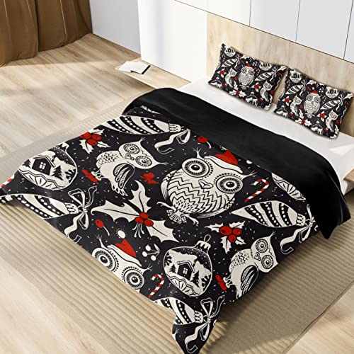Duvet Covers Set King Owls In Santa Hats And Boots - Soft And Breathable Microfiber Comforter Bedding Set With Zipper Closure For Kids Women Men, 1 Duvet Cover 2 Pillowcase #TOP1