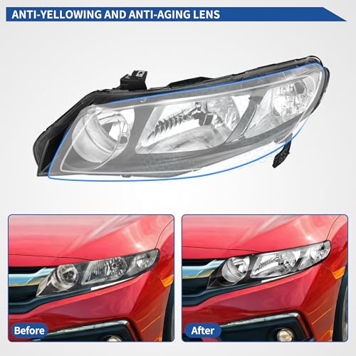 Image of oEdRo Headlight Assemblies Compatible with 06 07 08 09 10 11 Civic 4 Door Sedan Headlamps Black Housing Clear Reflector - Passenger and Driver Side
